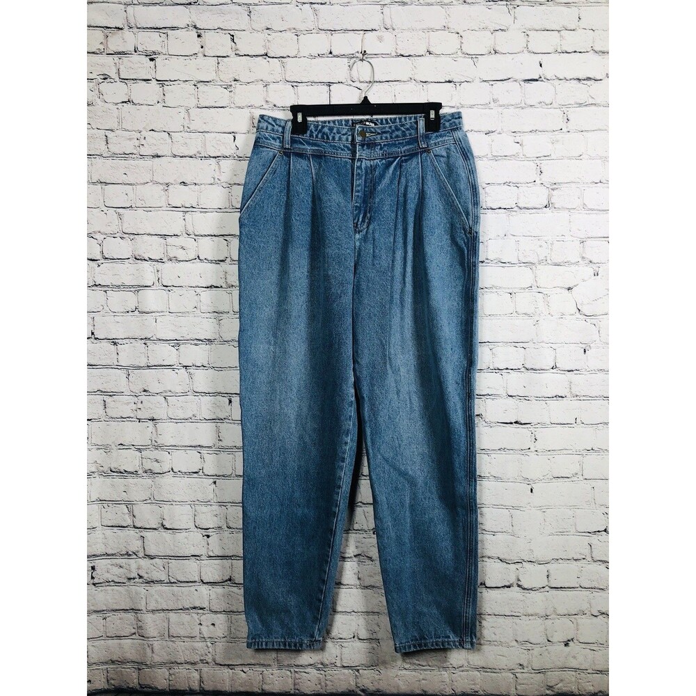 Fashion Nova Women's Pleated Mom Jeans High Rise 100% Cotton Blue Size 11